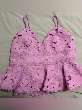 Lilac Floral Crochet Peplum Cami Top